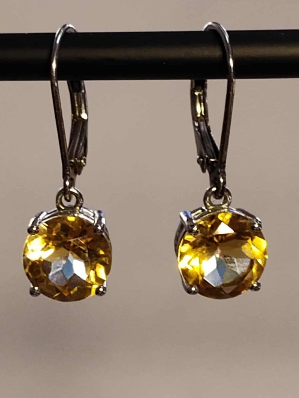 3.75ctw round Brazilian Citrine, Rhodium over .925 sterling dangle earrings